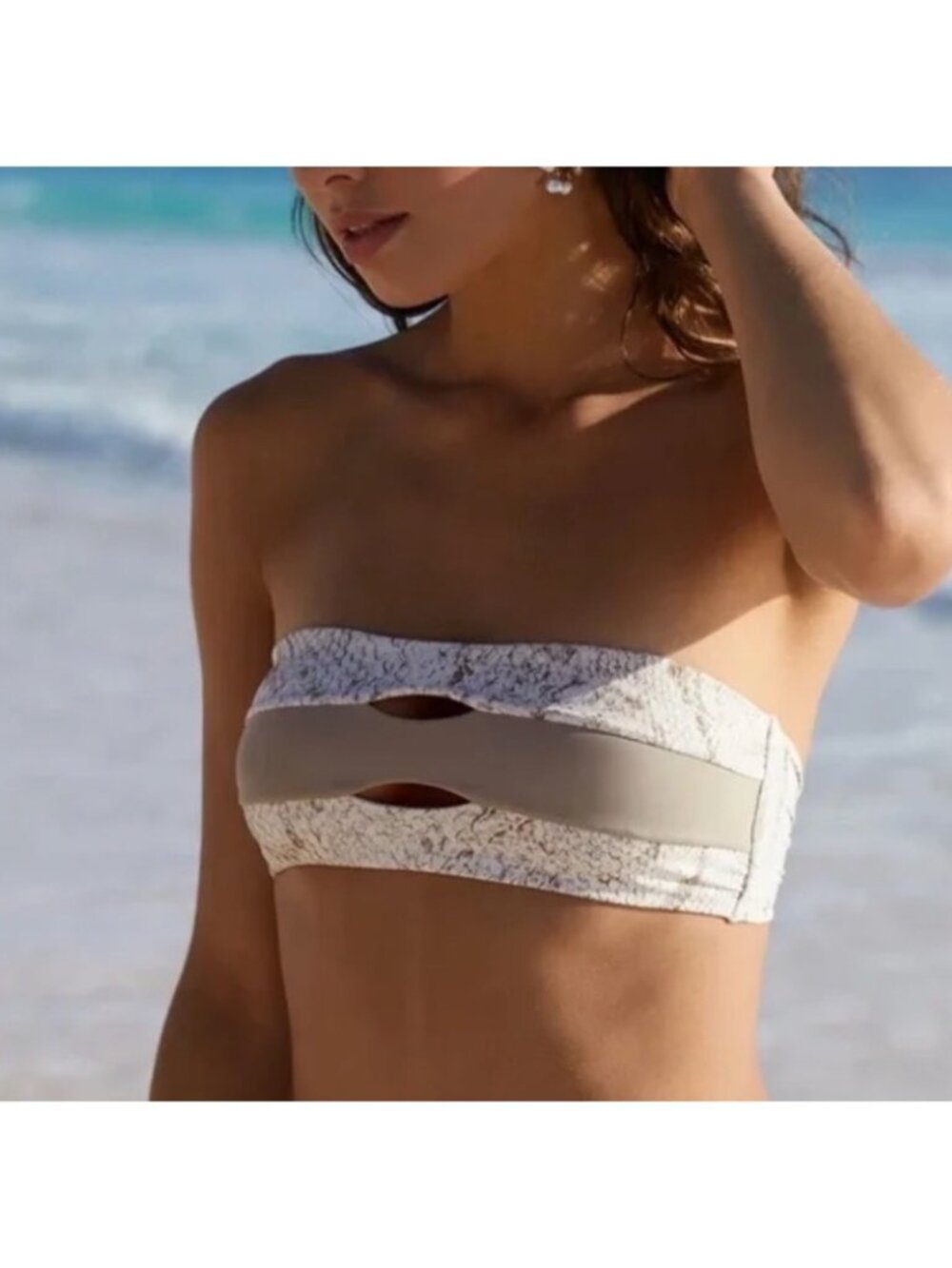 PQ Cobra Taupe Bandeau Bikini Top With Halter Tie Cut-Out Detail